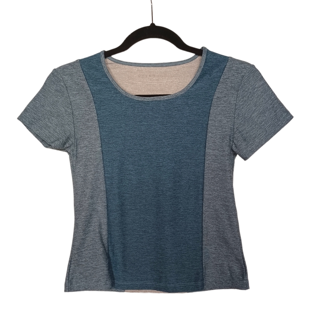 OYSHO Blue Gray Black Marled Print Short Sleeve Athletic Sports Top Small